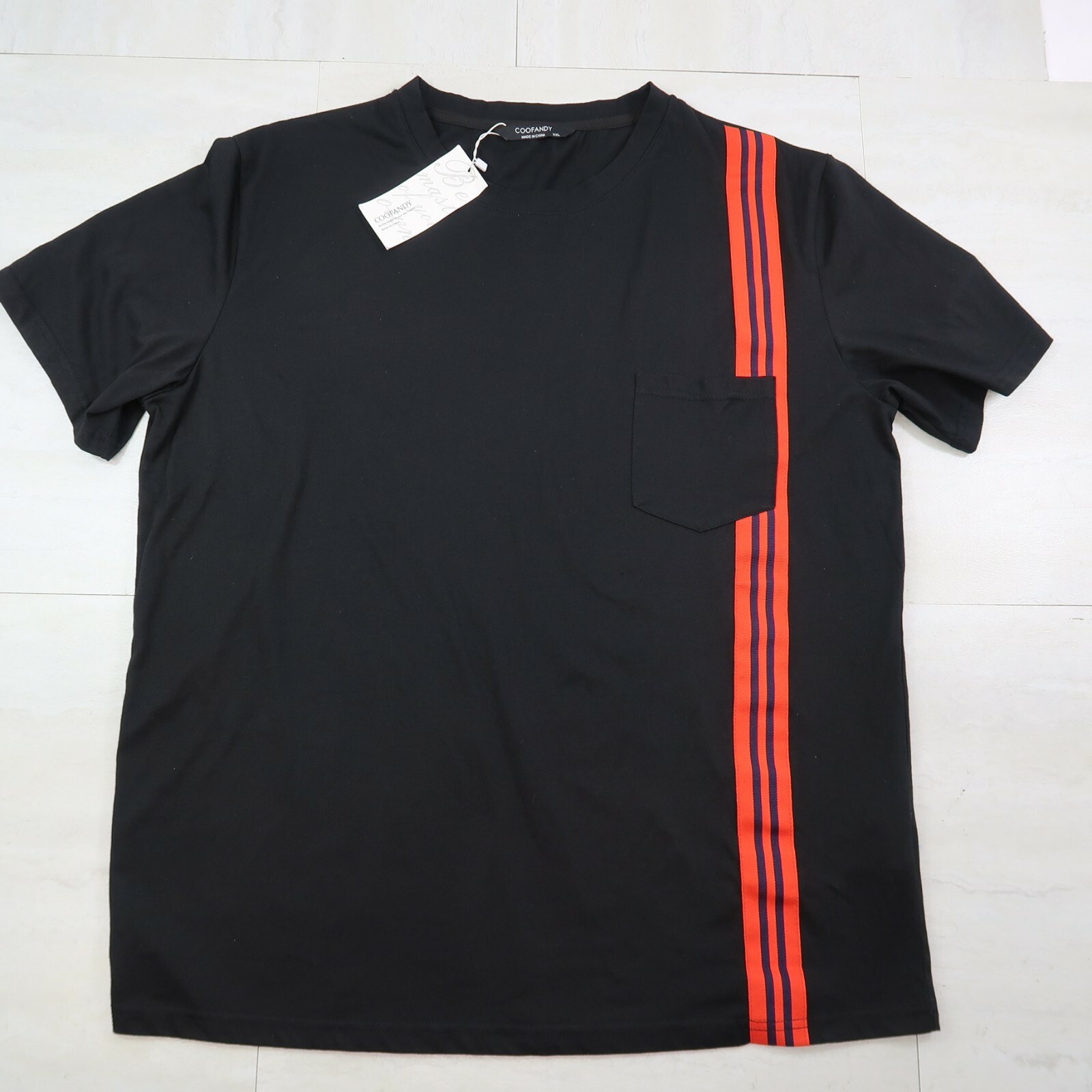 COOFANDY Men’s Short Sleeve Muscle T-Shirt Casual Slim Fit Longline Red Strip