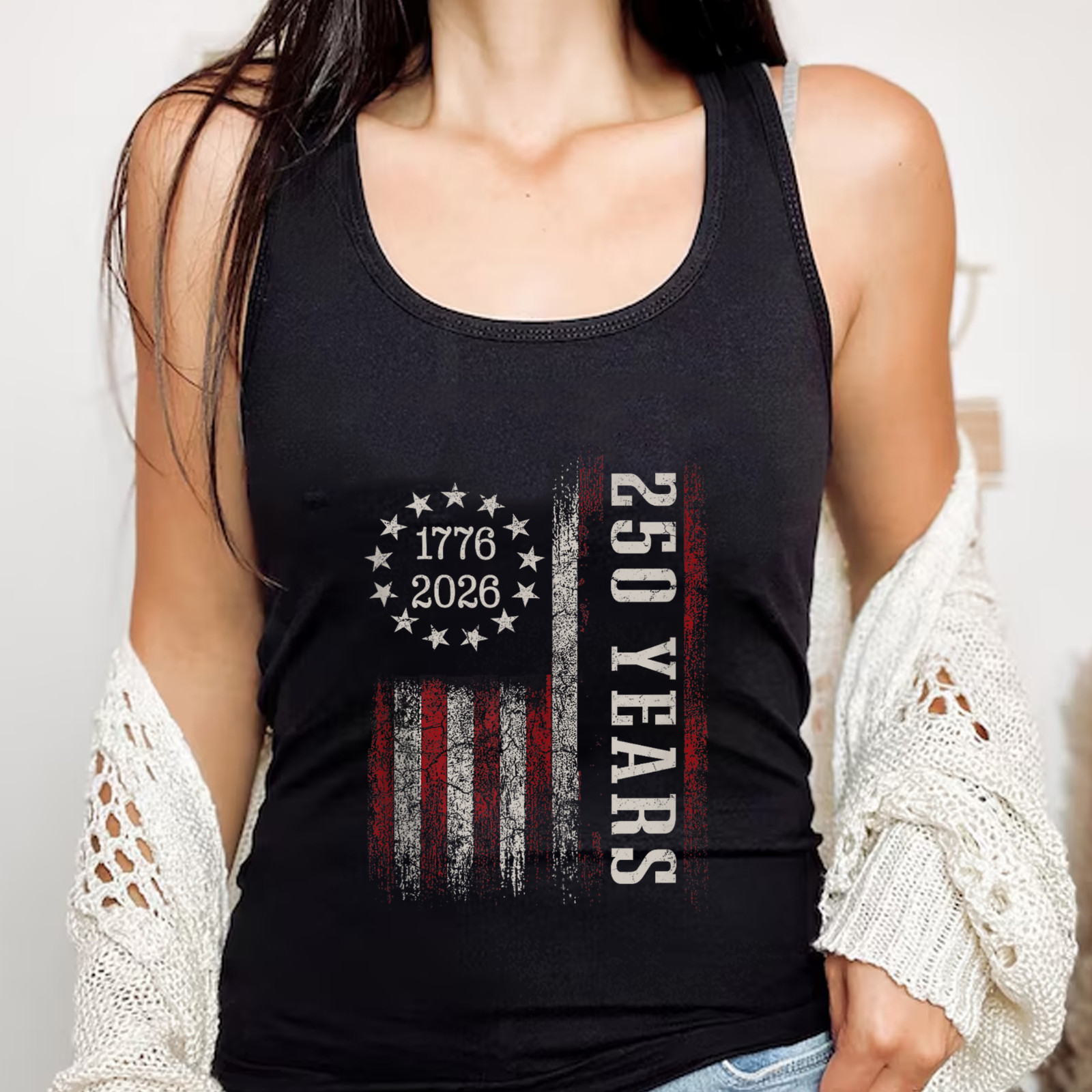 250 Years of Freedom 1776 2026 American Flag 4 July Vintage Tank Top