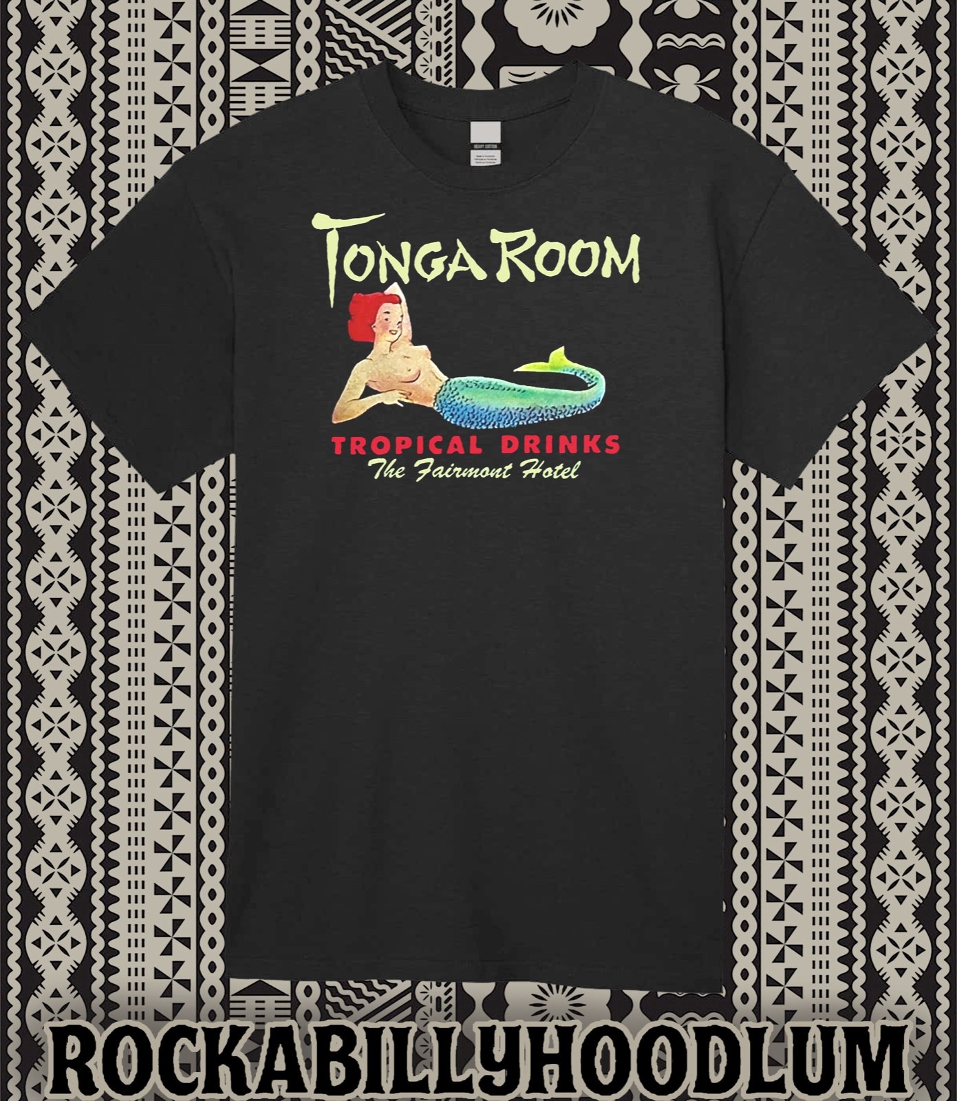 Retro Tiki Art Tee T Shirt Polynesian Bar Mug Tropical Tonga Room Mermaid