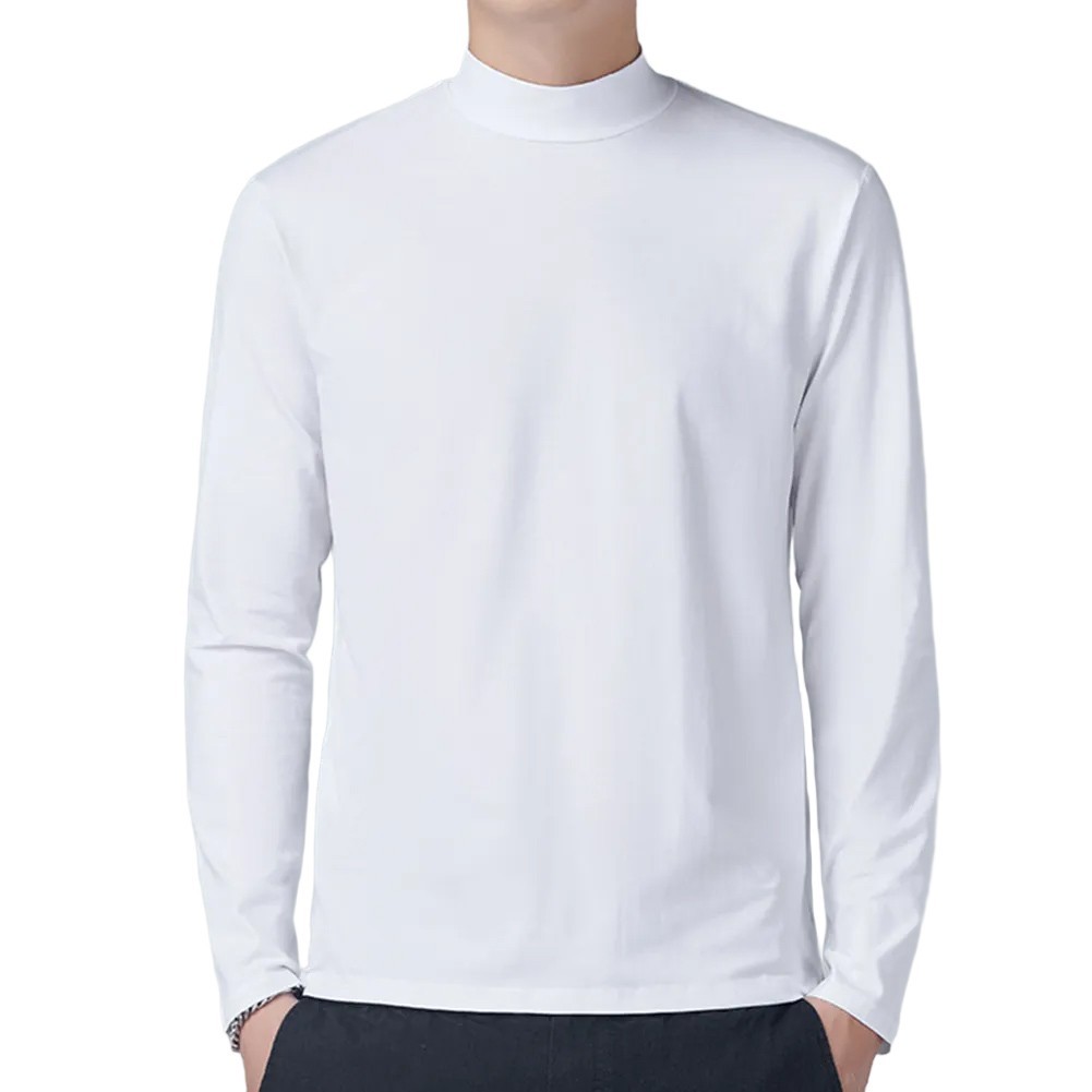 Men’s Turtleneck Long Sleeve Pullover Top Polyester Fabric Regular Length