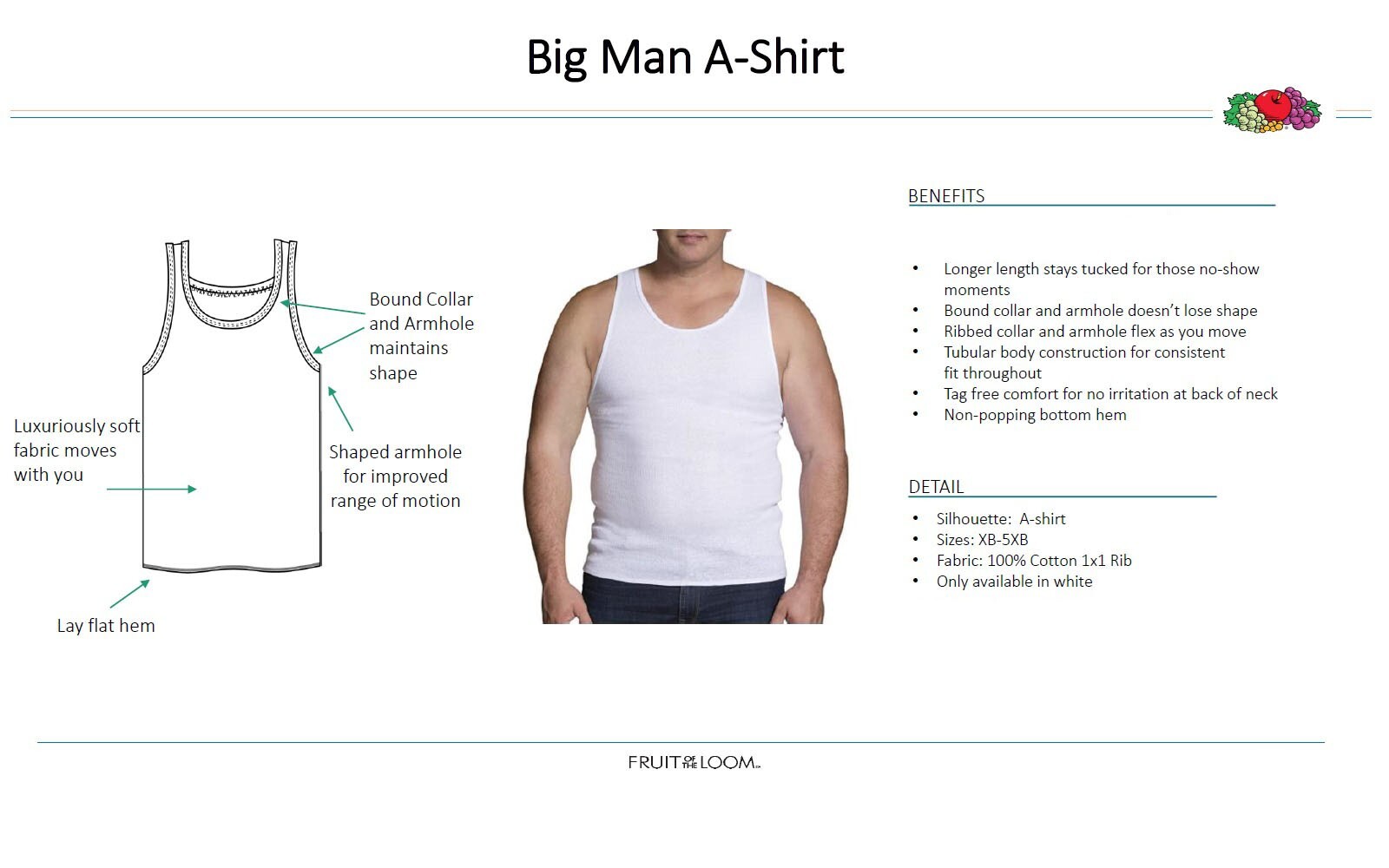 6 White Big Man 4XB 58-60 Inch A-Shirt Tanks Fruit Of The Loom 4EG 147-152 CM