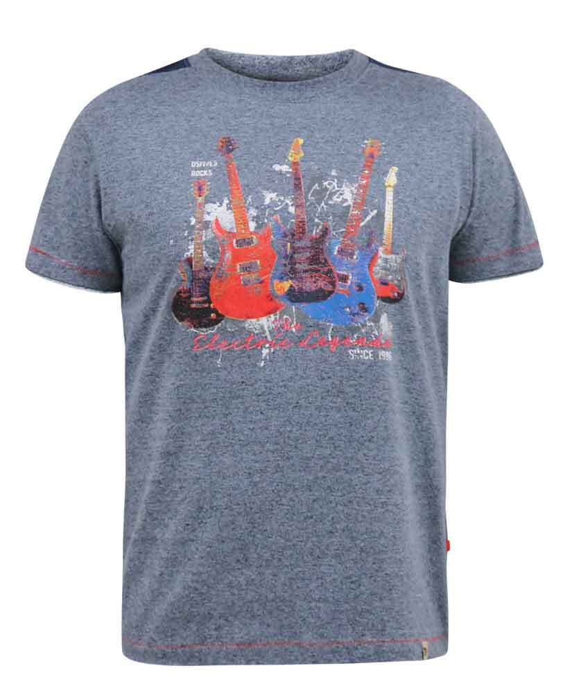 D555 Duke Big Mens Electric Legends Guitar Printed T-Shirt Blue 2XL-6XL (601320)