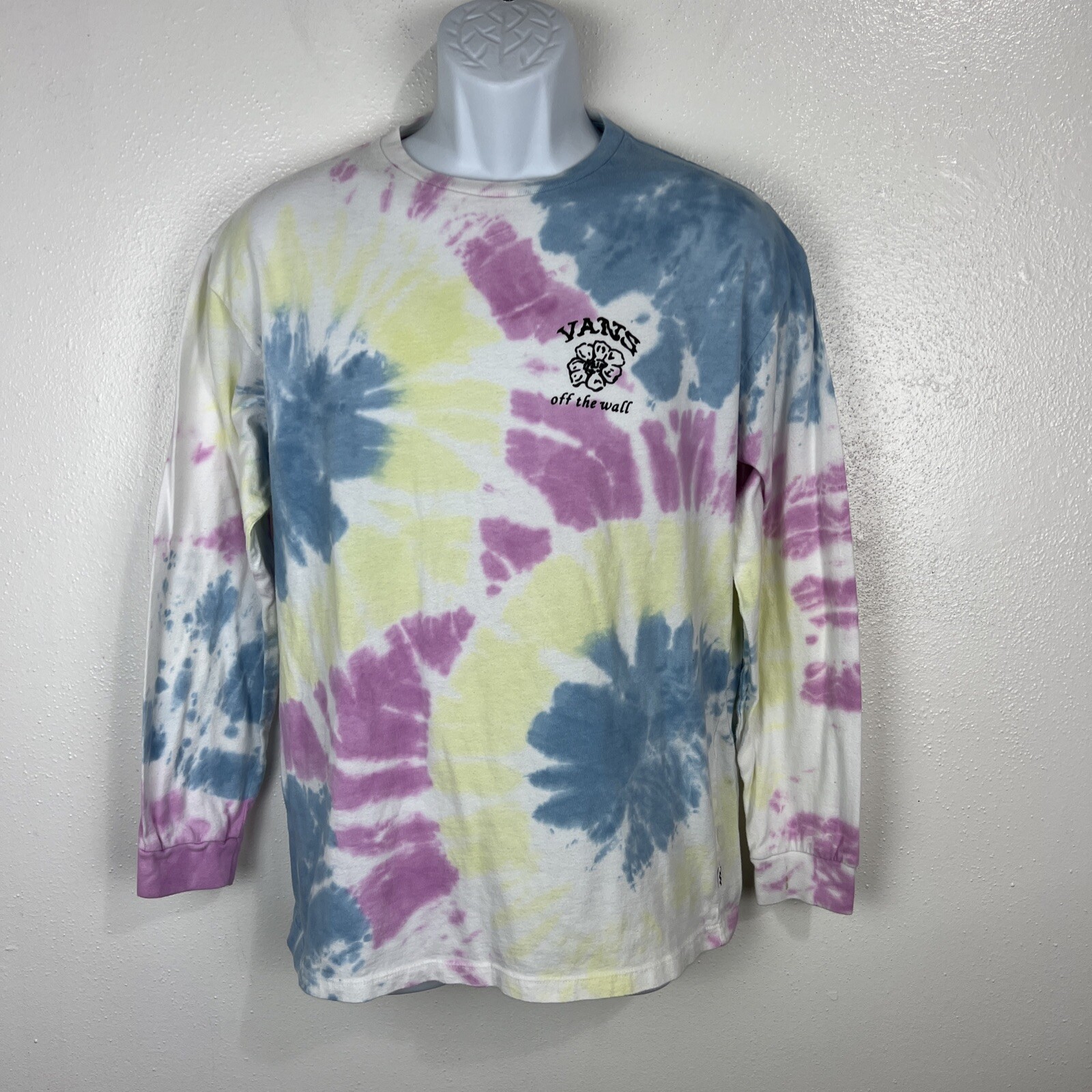 Vans Long Sleeve Shirt Men Small Pastel TieDye Graphic Off The Wall Pullover Tee