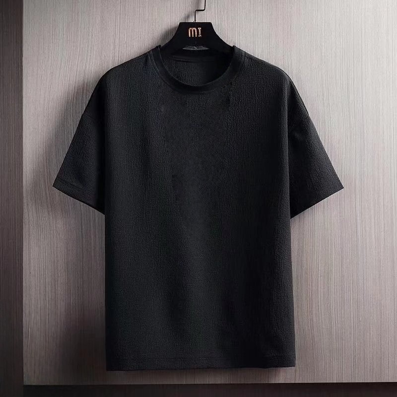 New Men’s Polyester Fiber Plain Crew Neck Ice Silk Short Sleeves T-Shirt M-3XL