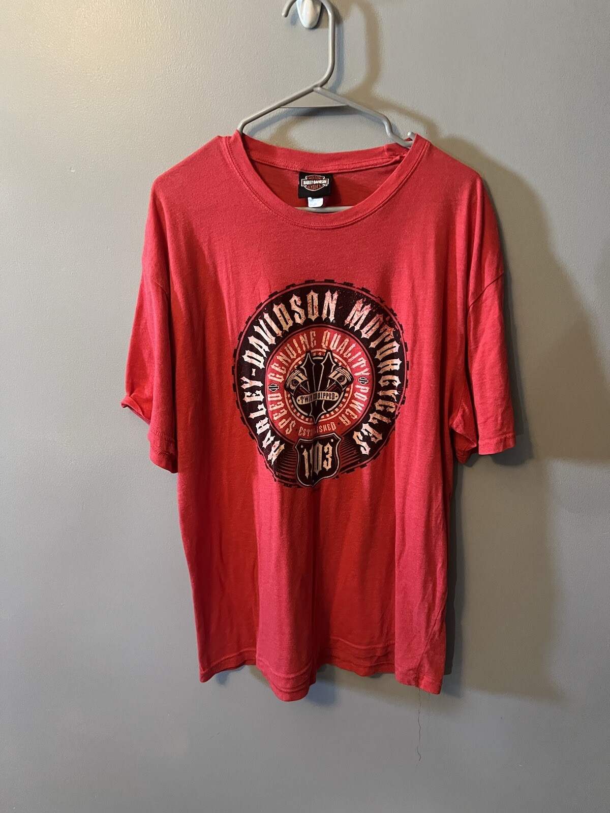 Harley Davidson Shirt Men XL Red Motorcycle Rommel Durham North Carolina Shirt