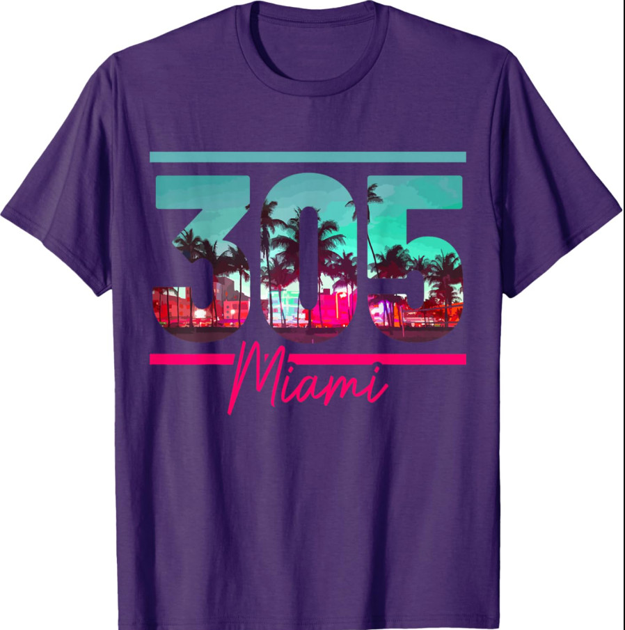 Miami 305 Area Code Florida Vintage Palm Trees Pride Retro Small T-Shirt