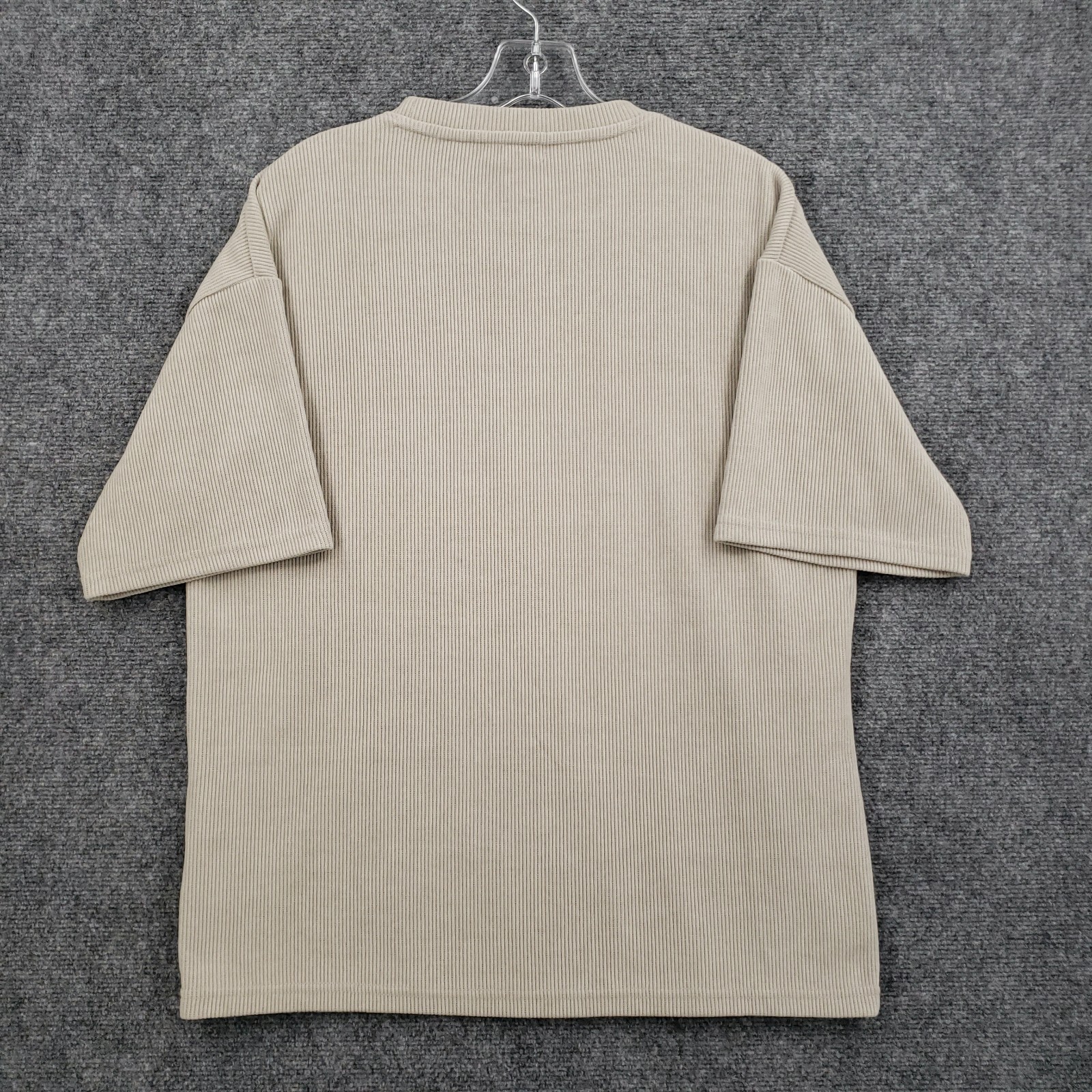 Negative Space Ribbed Knit Oversized T Shirt Mens Small Tan Crewneck Athleisure