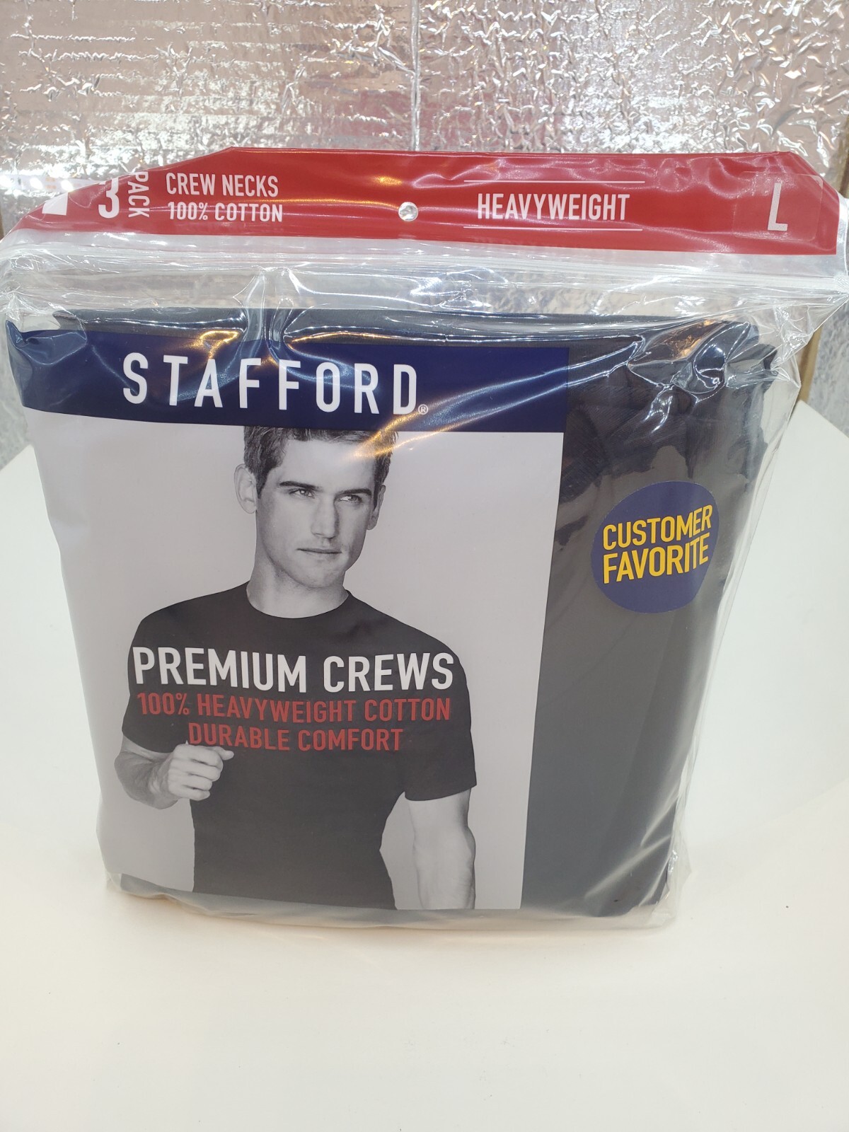 Stafford 3-Pack Men’s Heavy Weight 100% Cotton Crew-Neck T-Shirt Large Black