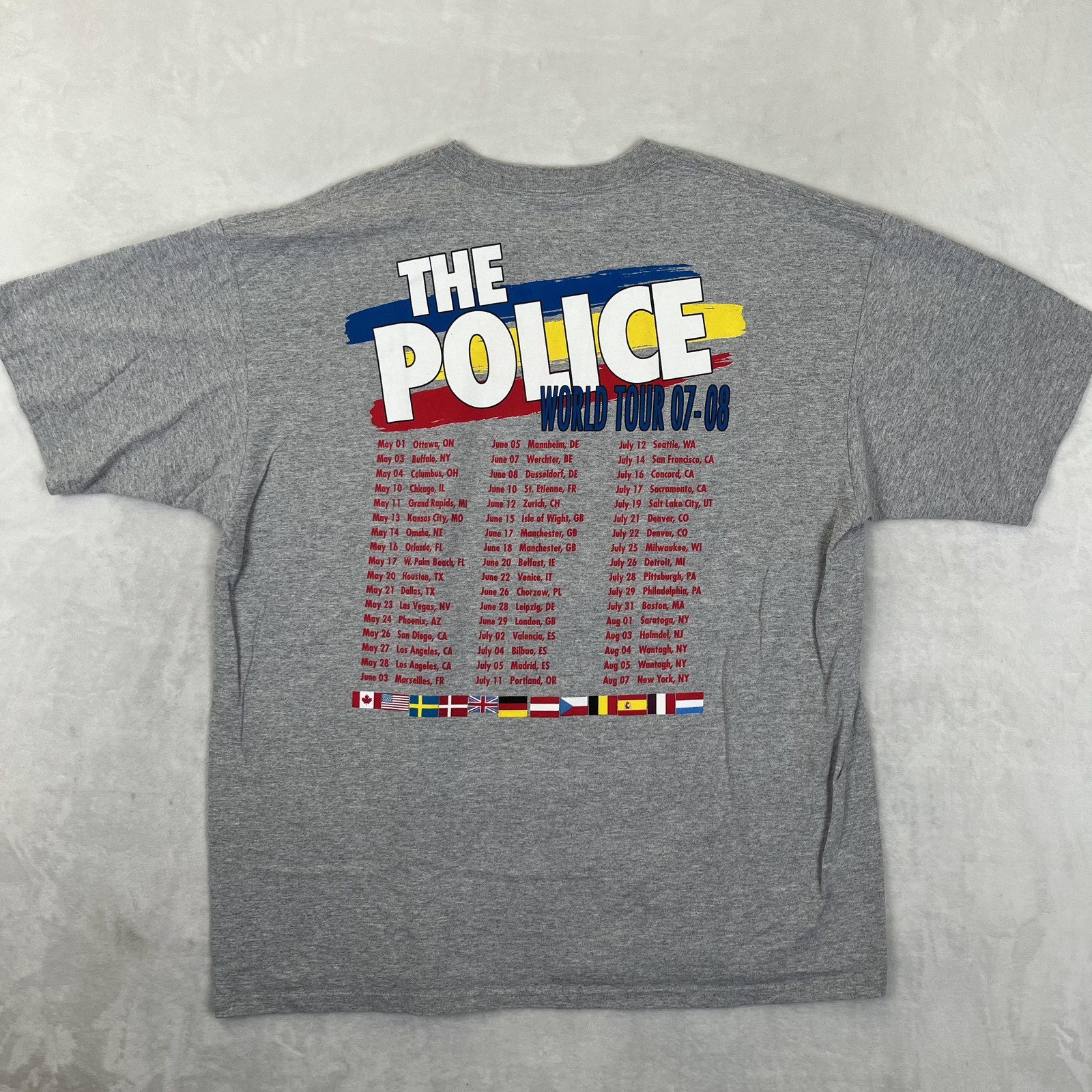 The Police World Tour T-Shirt Mens 2XL Gray 07-08 Concert Rock Band Tee