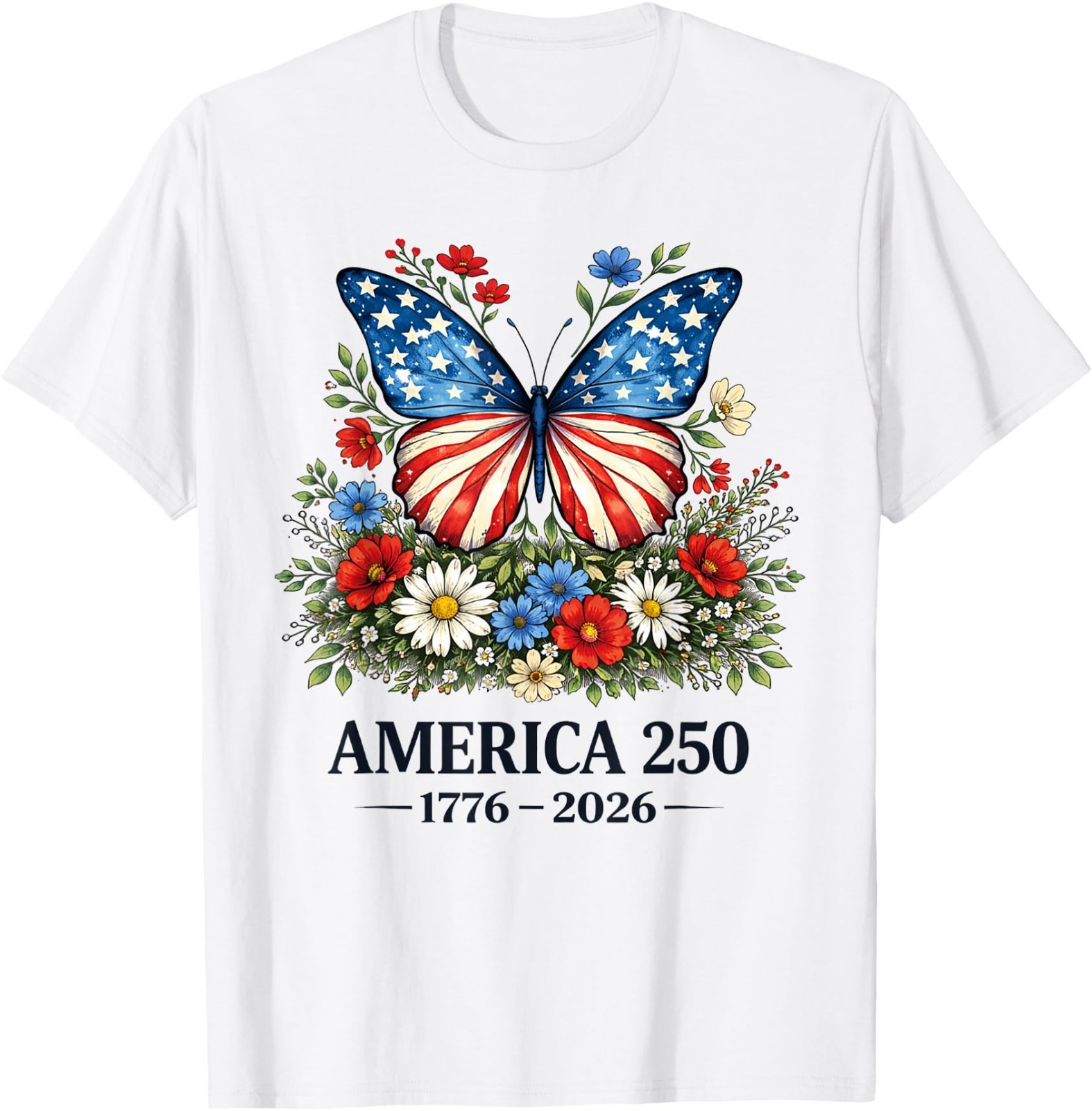 250th Anniversary Butterfly USA Flag Patriotic 4th of July Adult T-Shirt