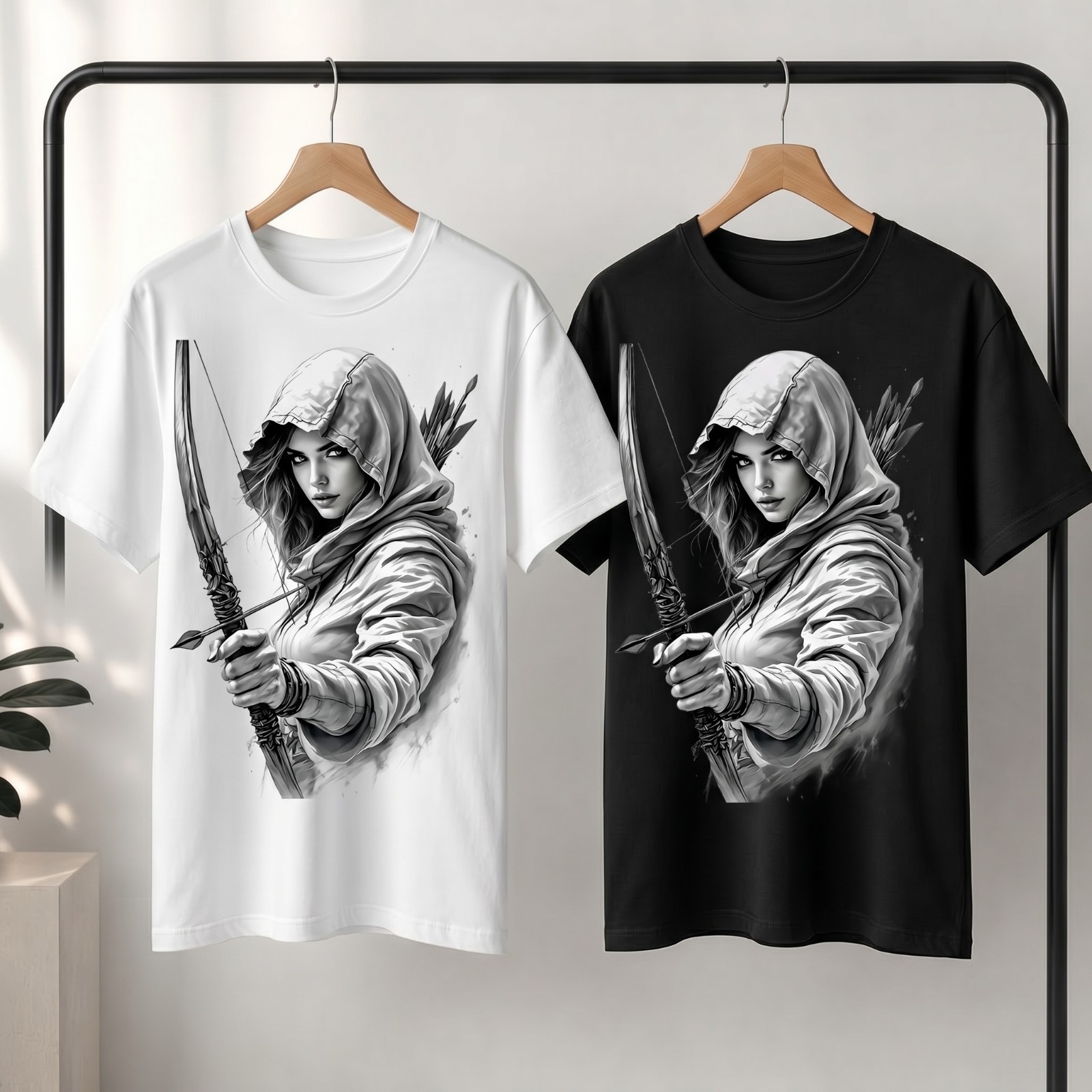 Female Archer Fantasy Graphic T-Shirt – Mystical Huntress Warrior Tee