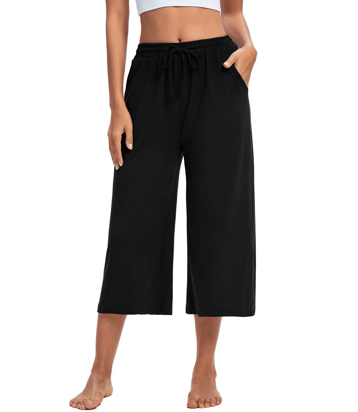 Capris for Women Loose Wide Leg Shorts Yoga Cropped Pajama Pants Pull on Summ…