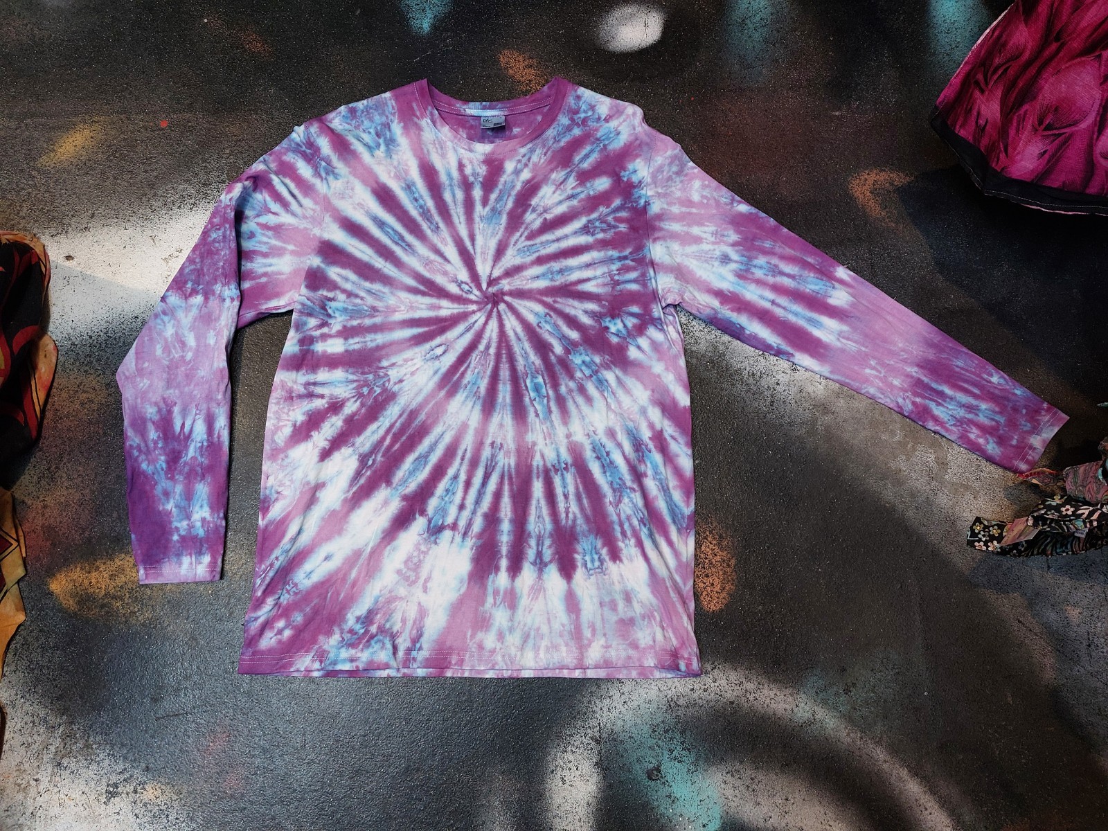 Purple & Lilac Pastel spiral festival tie dye t shirt top Long Sleeve size S-4XL