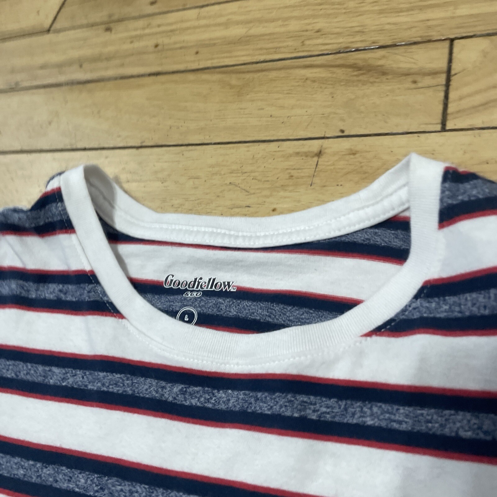 Goodfellow Co T Shirt Mens L White Stripe Hoop Red Blue Preppy Retro Skate Tee L