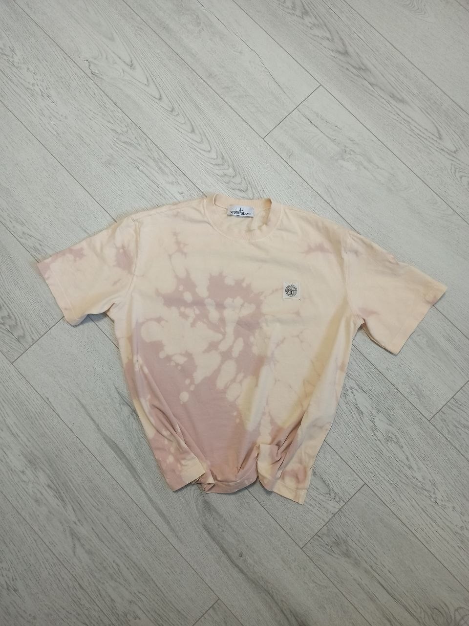 Stone Island Mens T-Shirt Biege Size M-L Logo Patch Casual Cotton Made in Italy