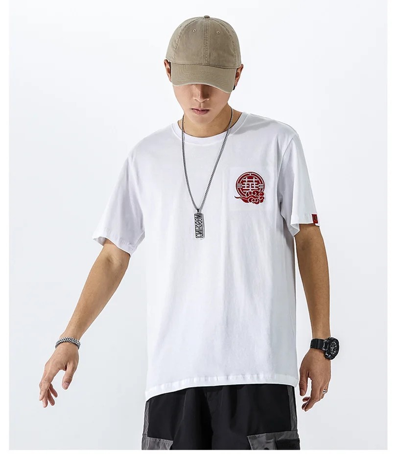 Men Embroidered Dragon T Shirt Chinese Style Streetwear Crew Neck Summer Tee Top
