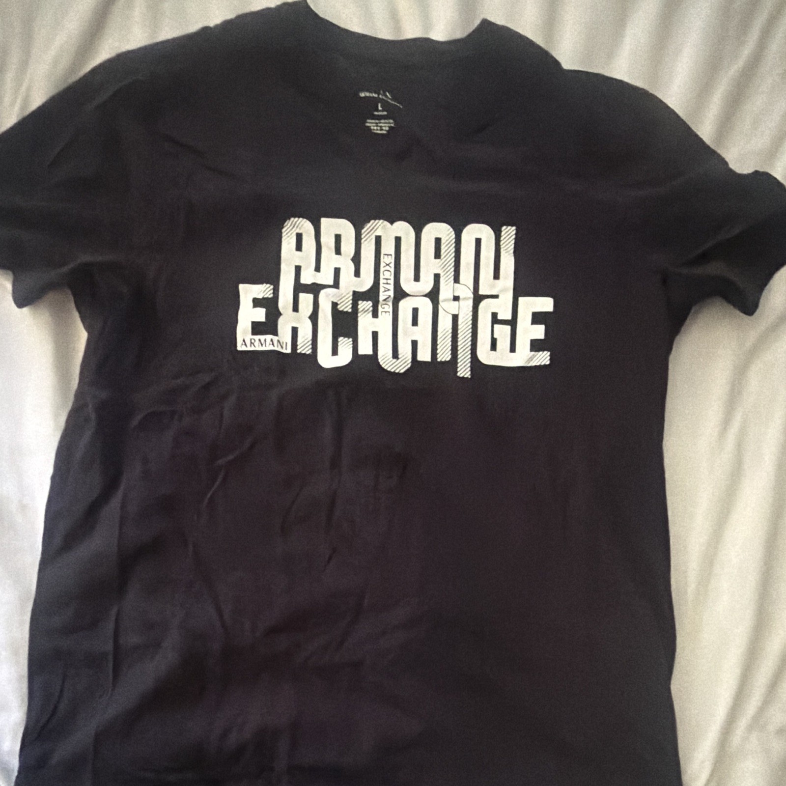 Armani Exchange Men’s Black Graphic Logo Print Crew Neck Short Sleeve T-Shirt L