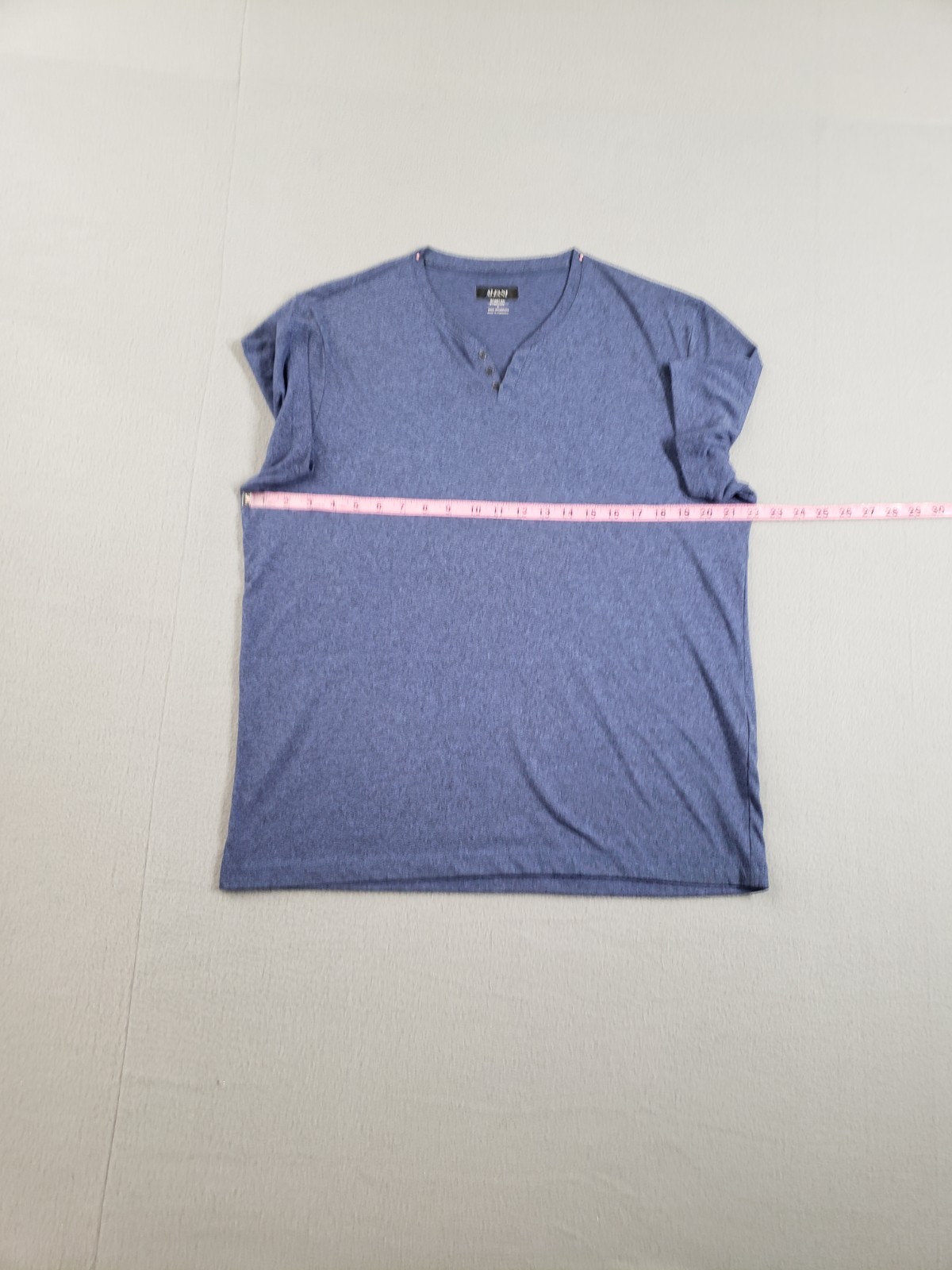 Alfani Men T Shirt L Blue Textured Henley Short Sleeve Stretch Summer Casual