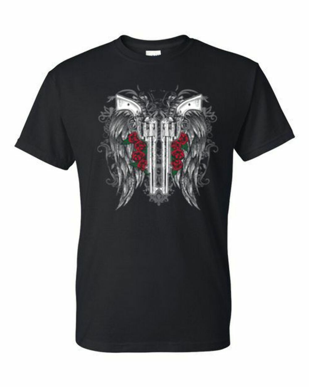 T-Shirt – WINGED GUNS ROSES – HUMOR / NOVELTY Adult DryBlend®