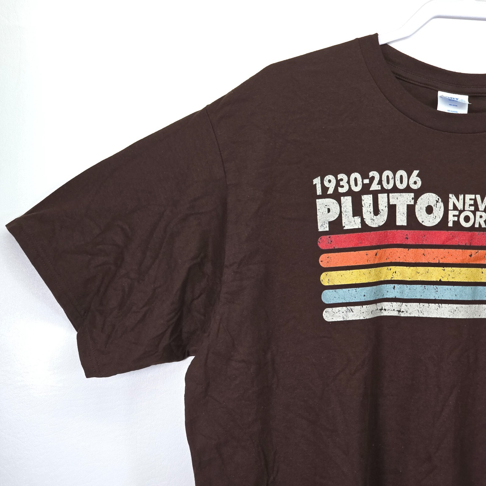 Port & Company Pluto Never Forget Shirt Men’s 2XL Brown Ring Spun Fan Favorite