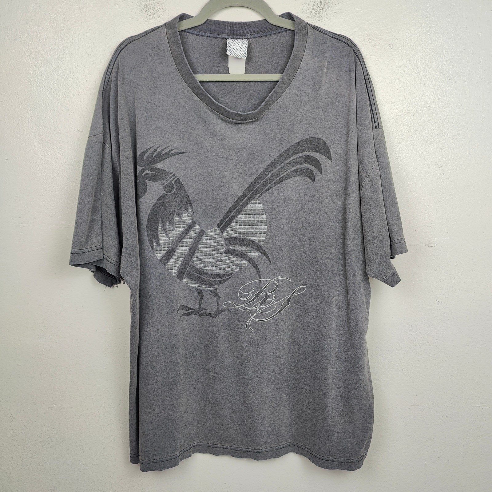 Vintage Y2K Rogue Status T-Shirt Mens XL Gray Rooster Graphic Tattoo Faded Vtg