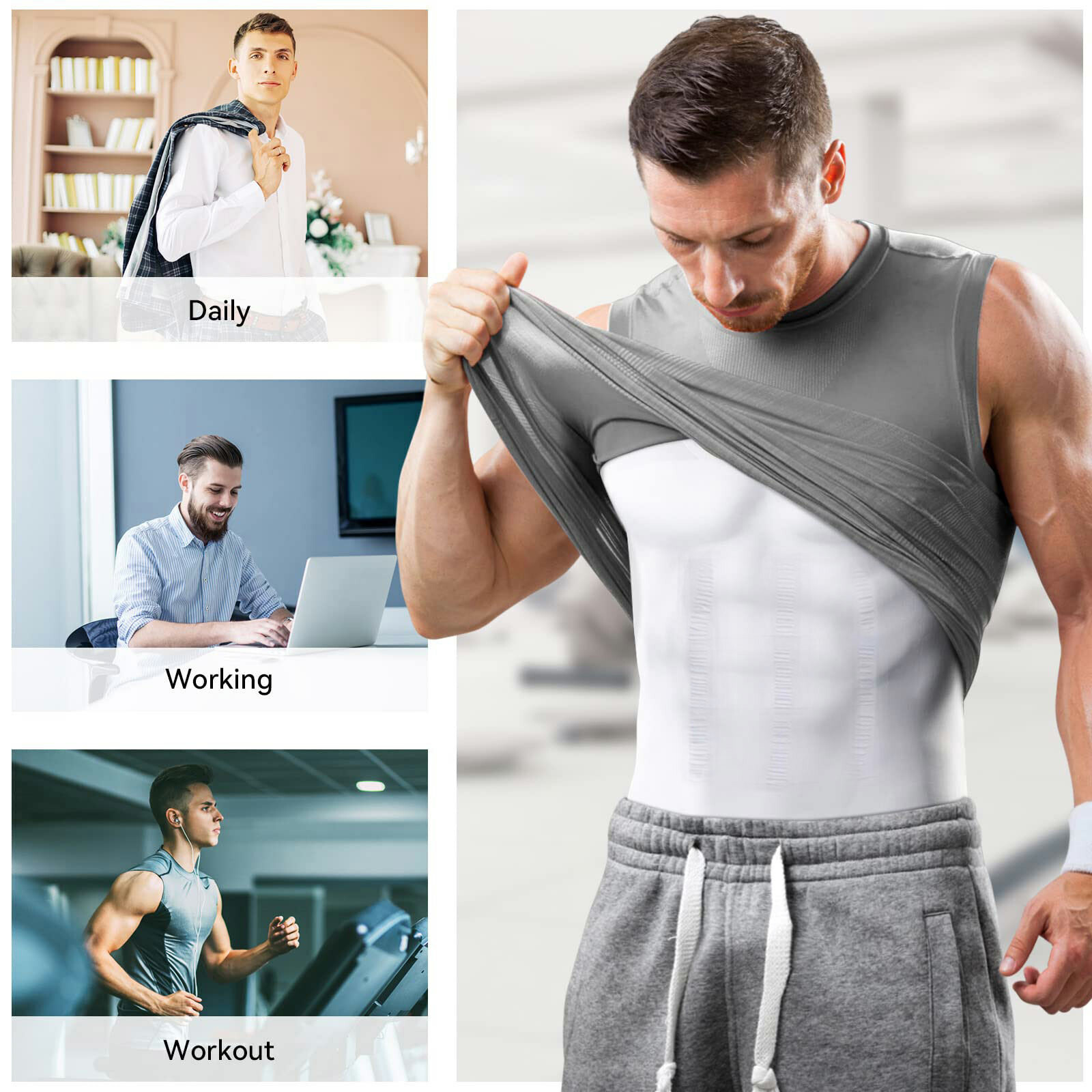 Men’s Fashion Compression T-Shirt Body Shaper Crew Neck Muscle Workout Tank Top