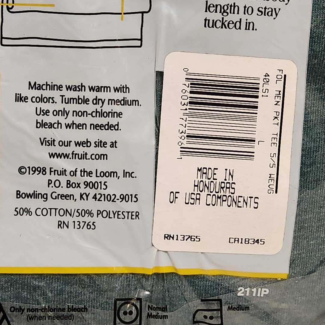 Vtg 1998 Fruit Of The Loom Pocket T Shirt SZ Large Lot of 2, Green Navy Blue