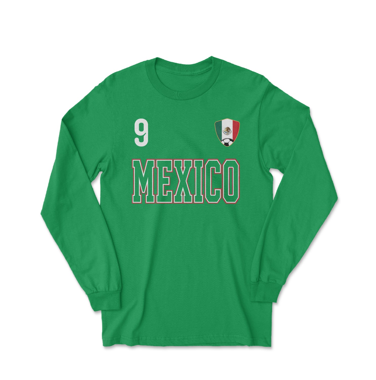 Mexico Raul 9 Soccer Inspired Jersey Style 2-Side Long Sleeve T-Shirt
