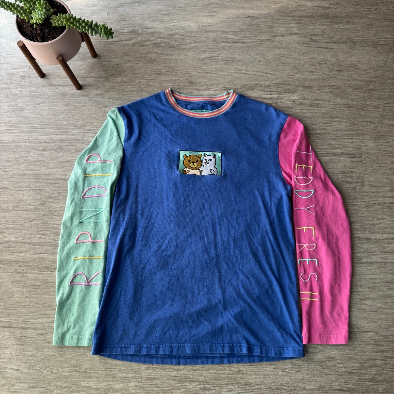 RIPNDIP X TEDDY FRESH 2.0 Colorblock Long Sleeve Graphic T-Shirt Men’s S