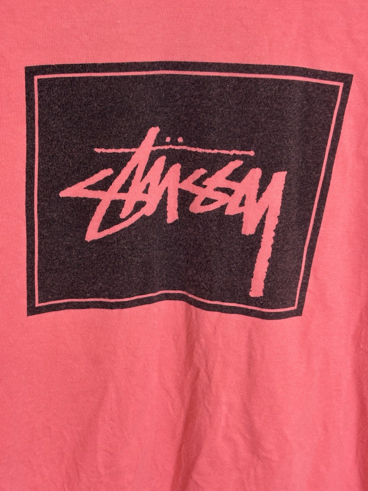 VTG Stussy T Shirt Mens M Pink Graphic Short Sleeve Black Logo