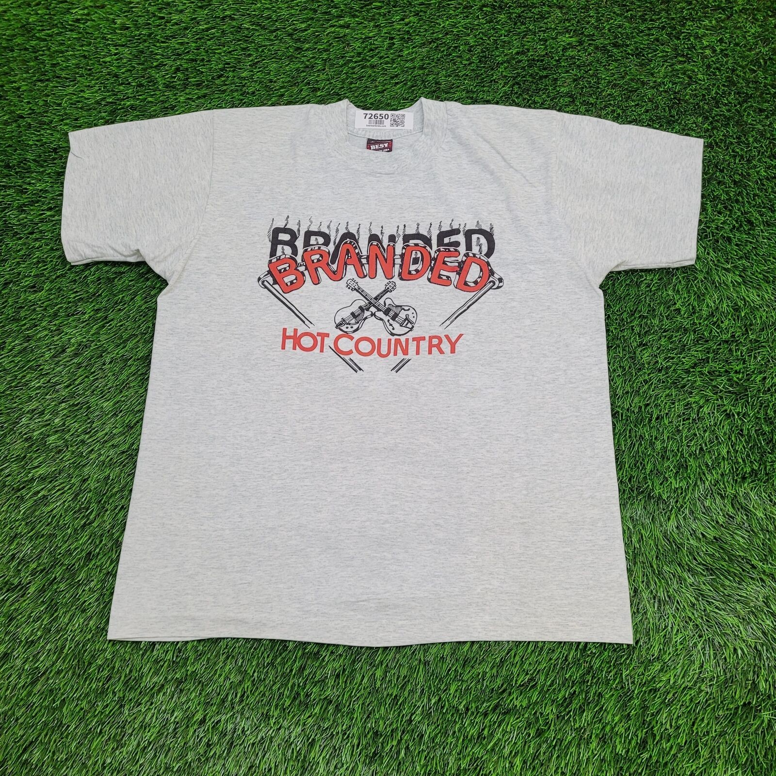 Vintage 90s Fruit-Of-The-Loom Guitar Shirt Large 21×25 Gray