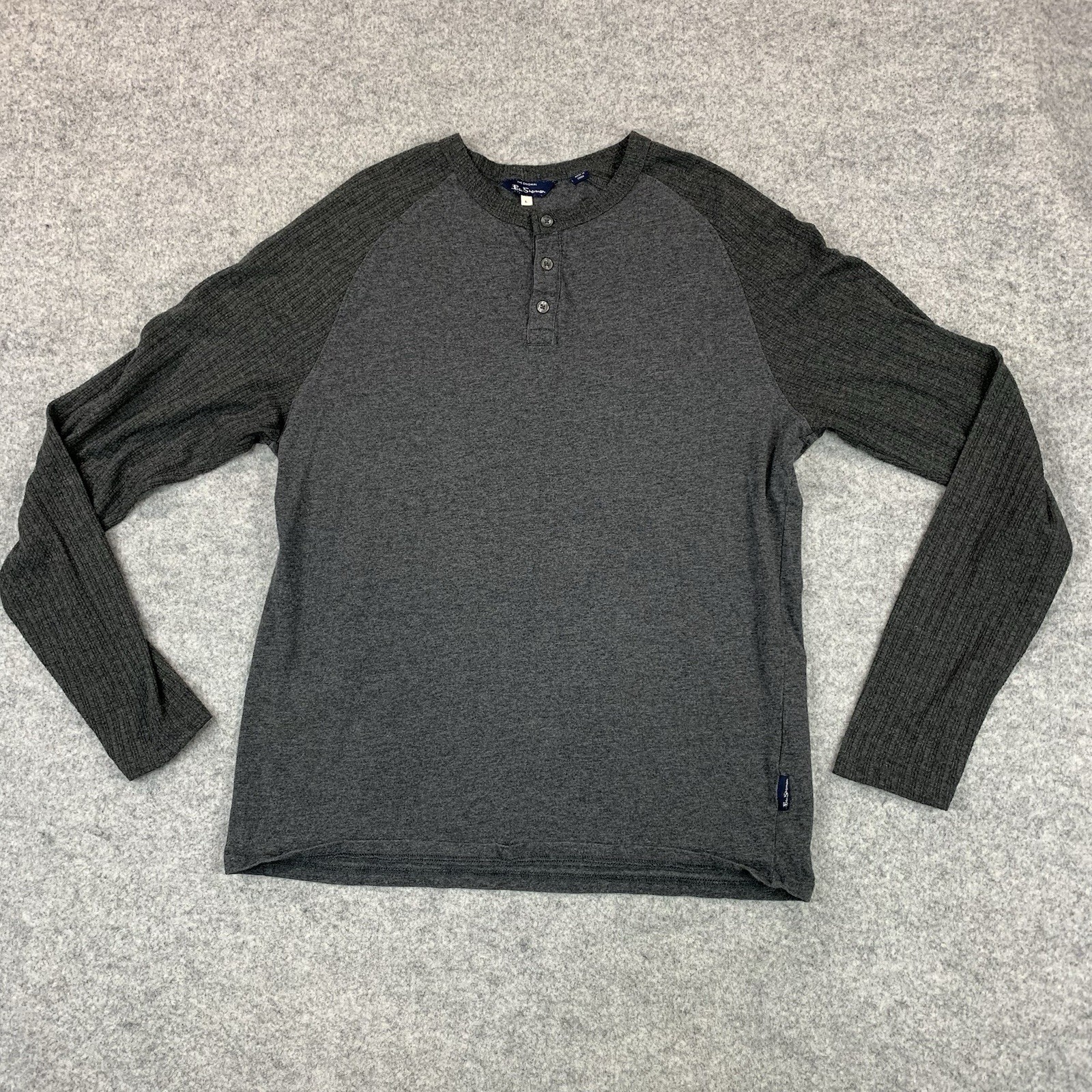 Ben Sherman Henley Shirt Size Large Gray The Original Long Sleeve Cotton