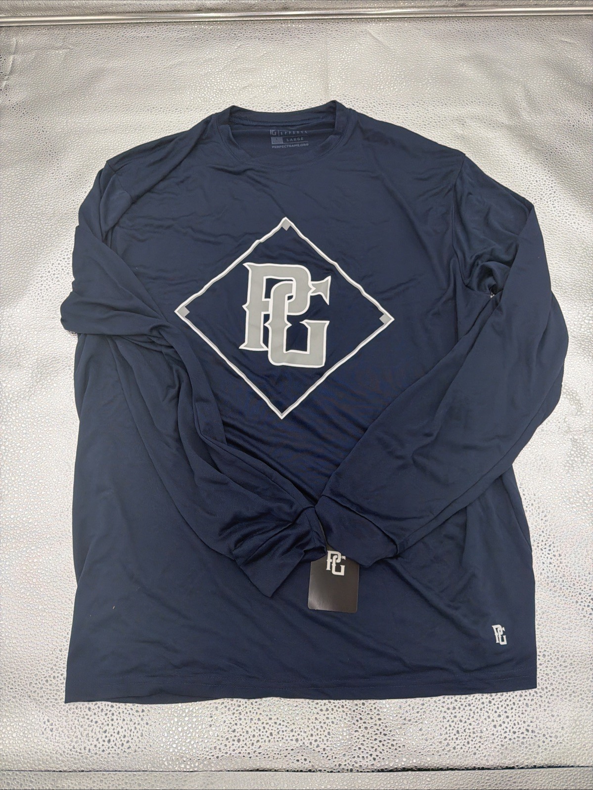 Men’s Sz L Perfect Game Baseball Navy Blue Long Sleeve Shirt PG