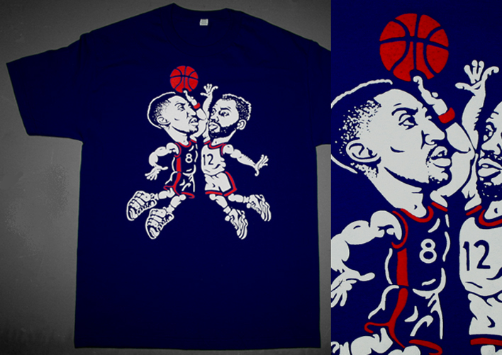 New Navy Blue Red White Scottie shirt USA basketball bobble head tee
