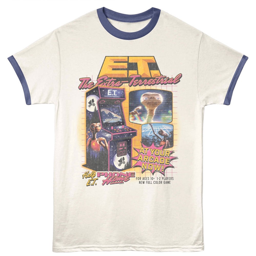 E.T. Movie Ringer T-Shirt Mens VINTAGE AT YOUR ARCADE Vintage White / India Ink