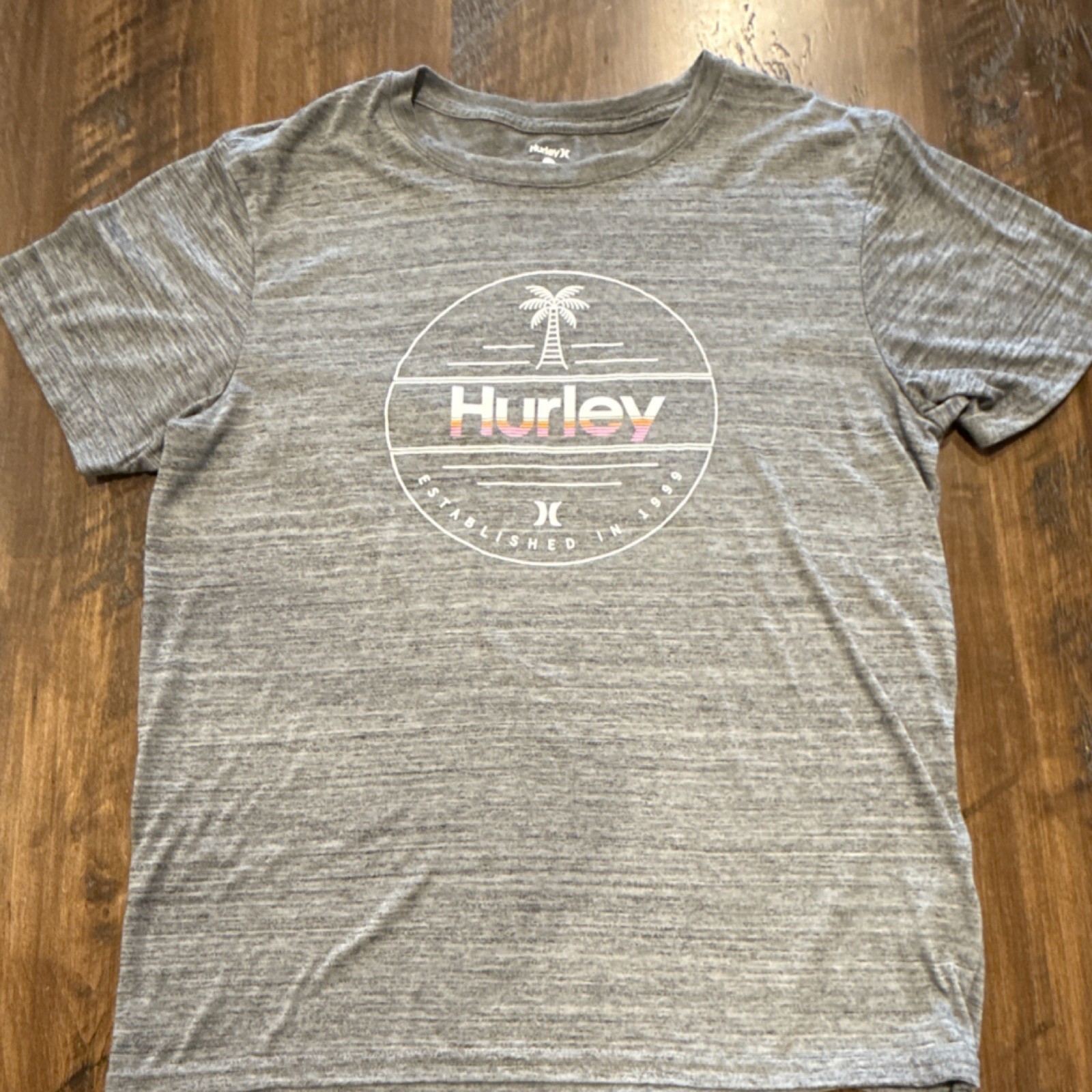 Hurley Men’s Gray Graphic Logo Cotton Crew Neck Short Sleeve T-Shirt, Size L