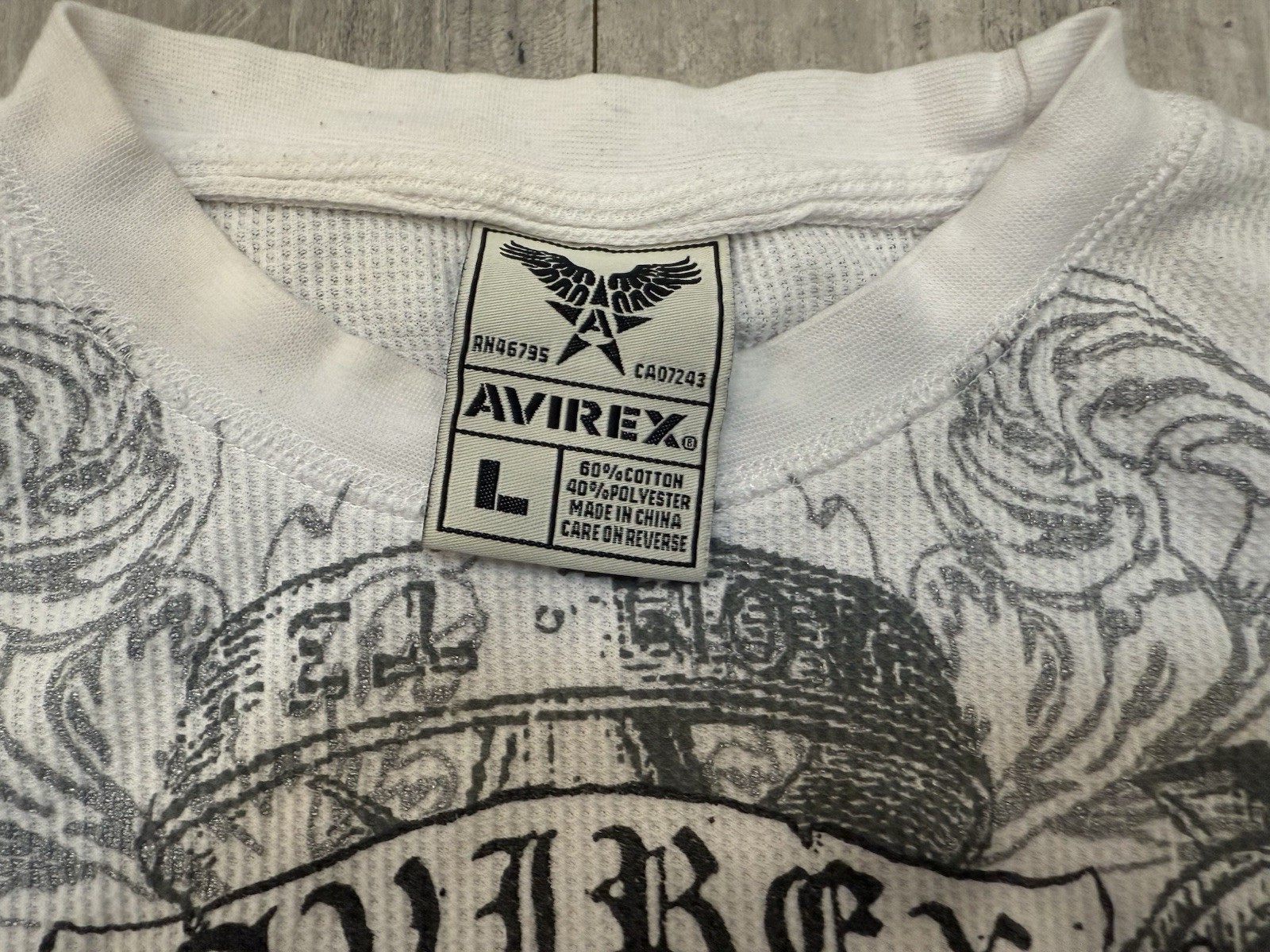 Avirex Shirt Large 00s Y2k Skull Skeleton Tribal Long Sleeve Tee White And Black