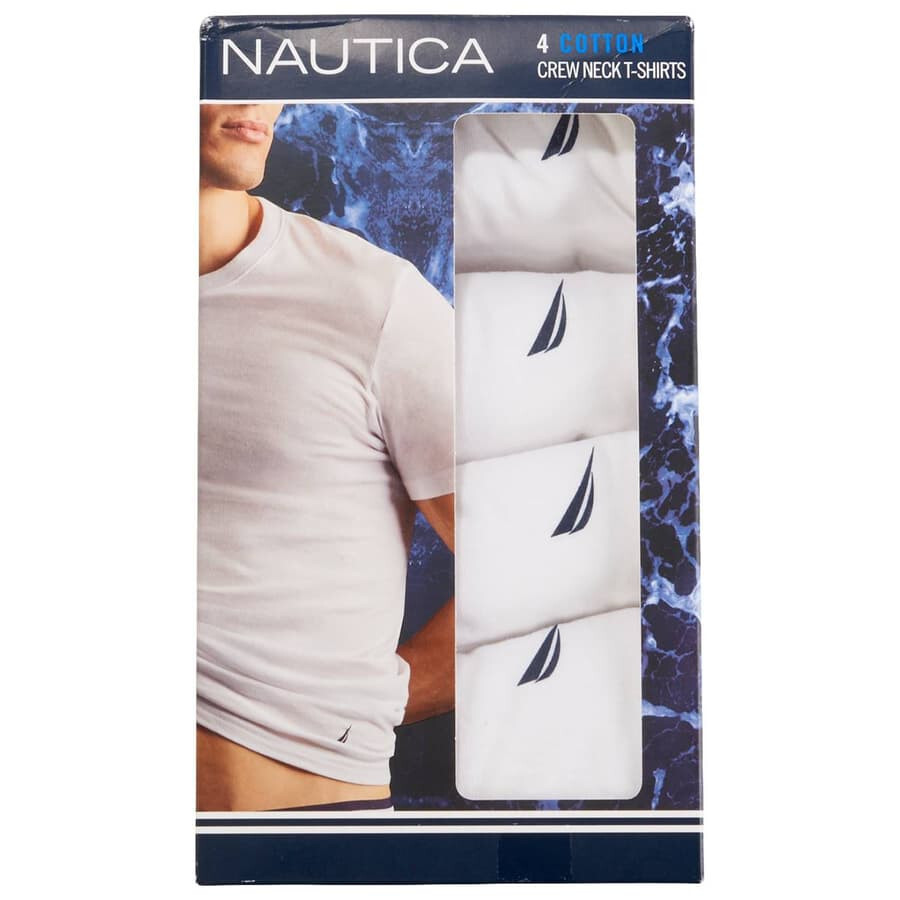 NAUTICA MENS 4 PACK COTTON WHITE CREW-NECK S M L XL XXL T-SHIRTS UNDERSHIRTS-NEW