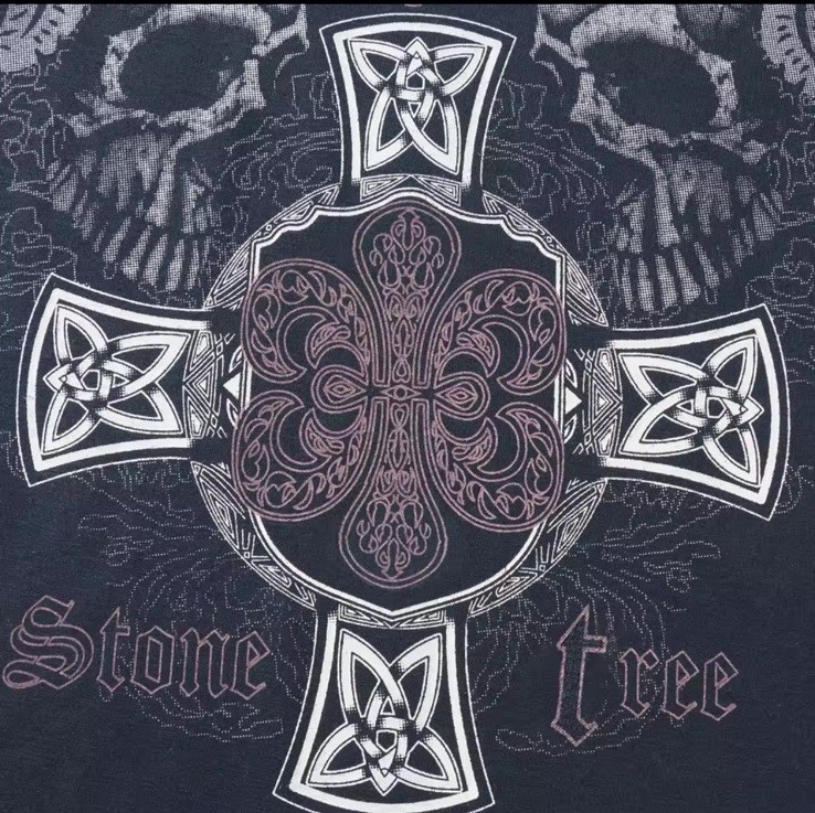 Black Skull Graphic Print Crew Neck Short Sleeve T-Shirt Unisex One Size