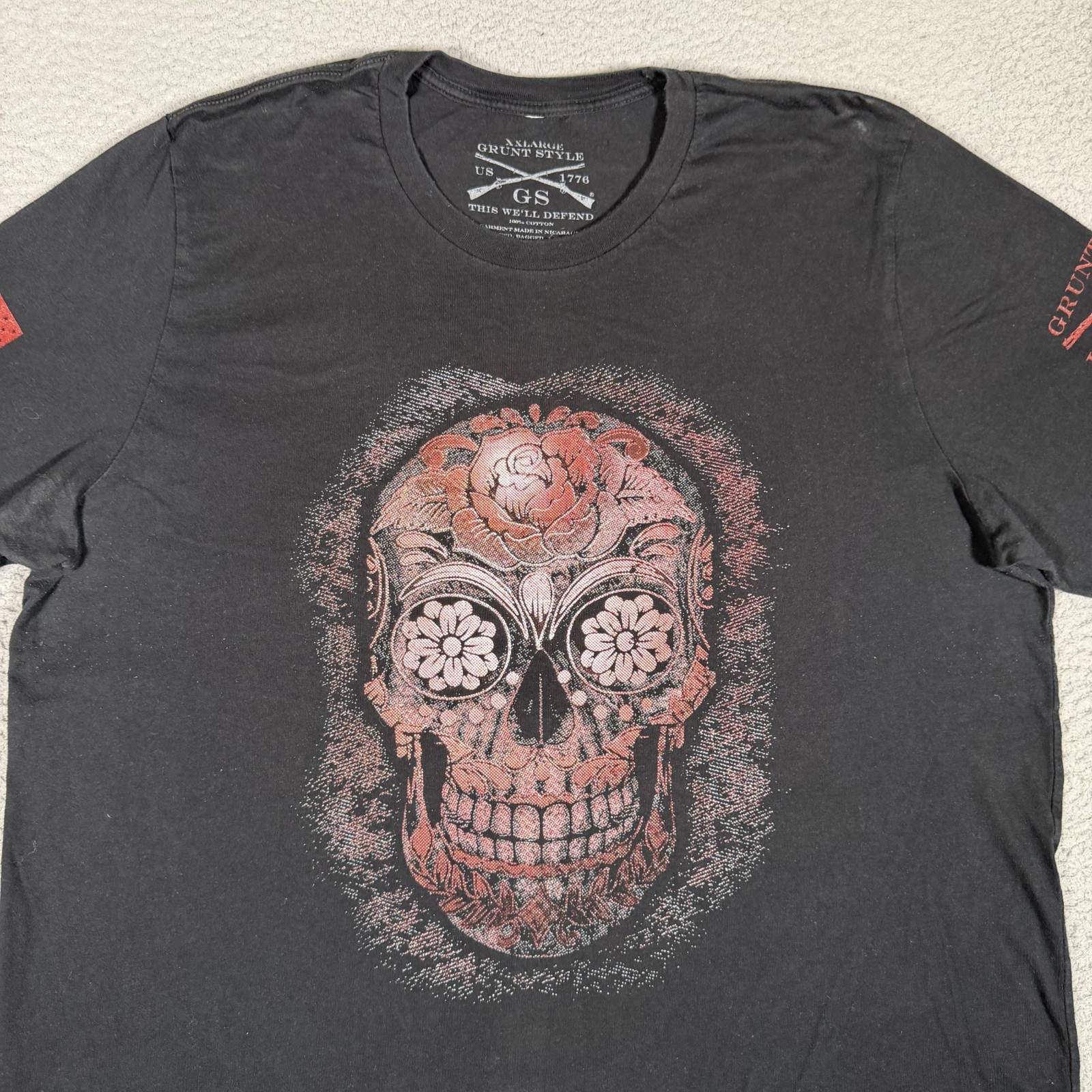 Grunt Style Shirt Mens XXL Black Floral Skull 100% Cotton Casual Preppy Logo