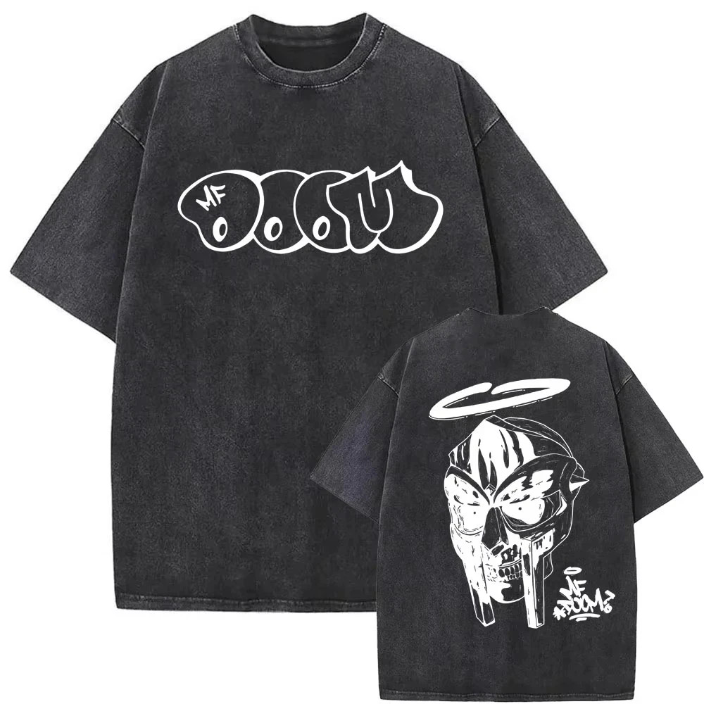 MF DOOM Washed Black Graphic T Shirt Hip Hop Rap Streetwear Unisex