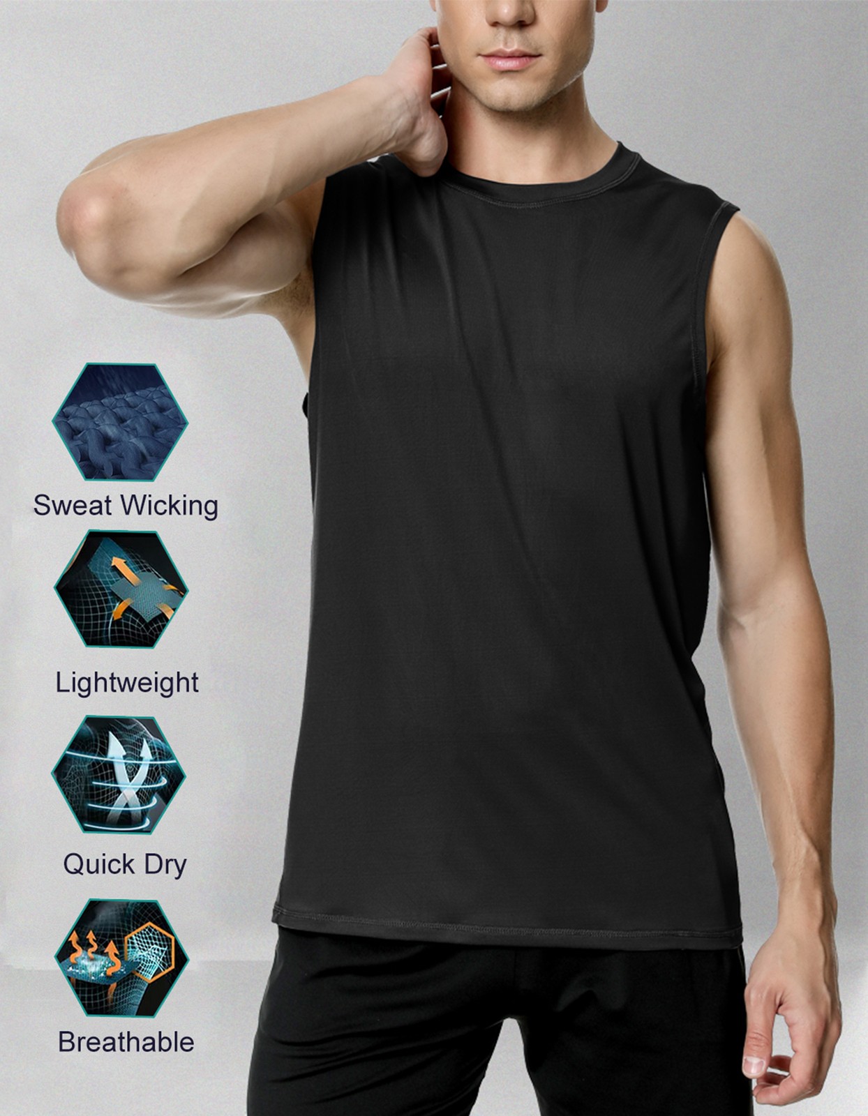 3Pack Men’s Sleeveless Shirts Quick Dry Tank Top Workout Fitness Gym Sport Beach
