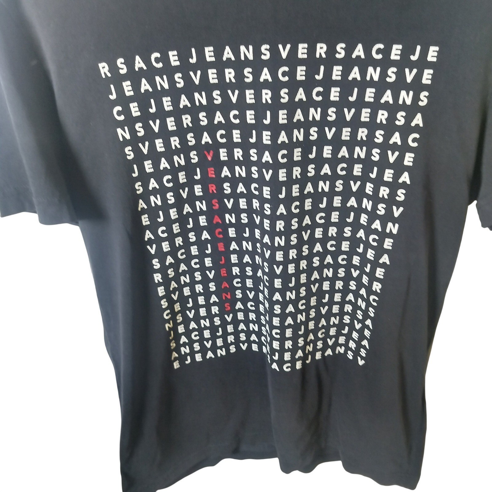 Versace Jeans Mens Black Wavy Typography Logo Graphic T-Shirt Medium B3GMA752