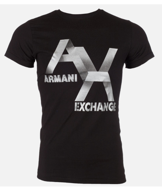 ARMANI EXCHANGE Black Silver AX LOGO Short Sleeve Slim Fit Designer T-shirt NWT