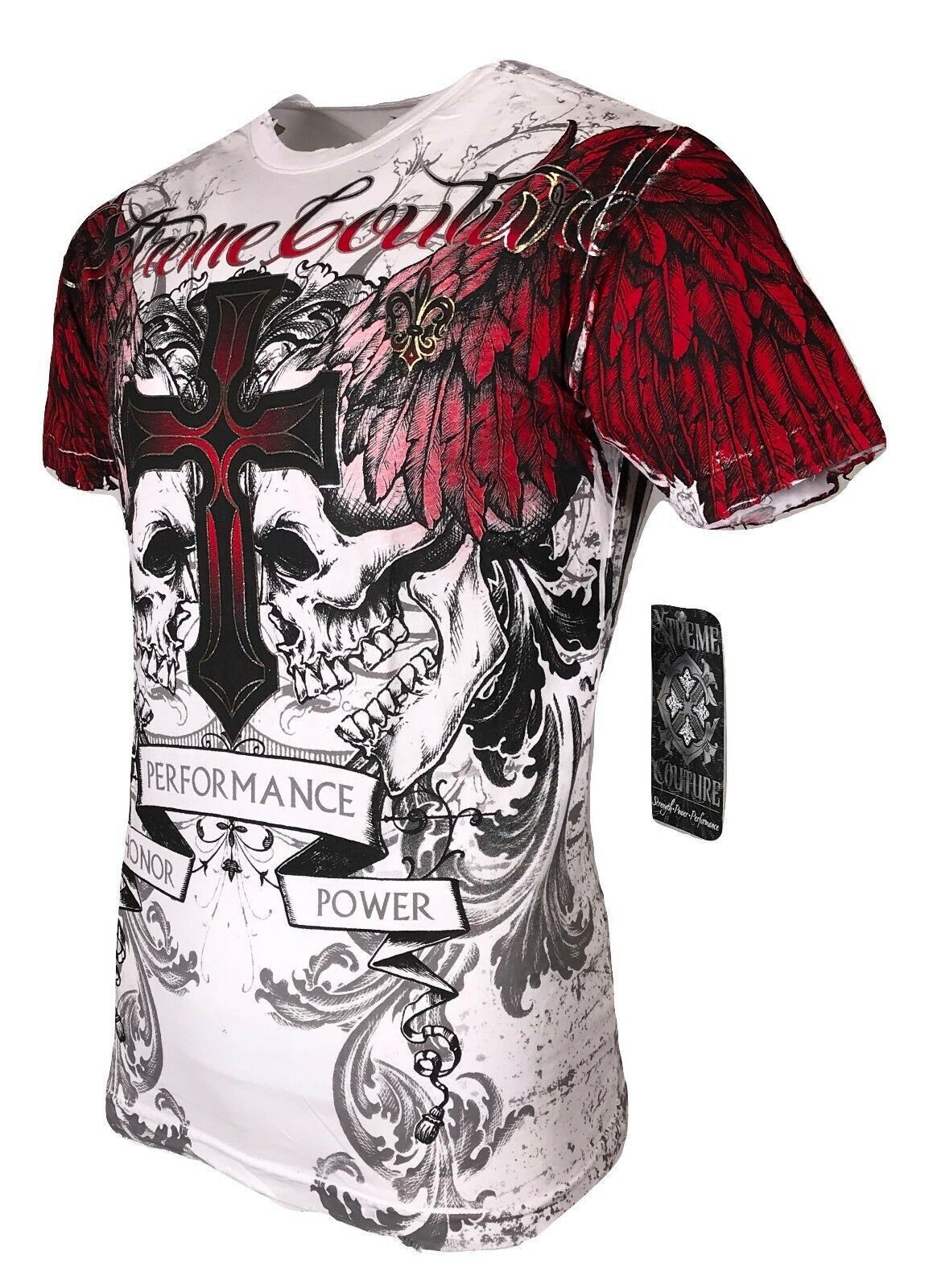 Xtreme Couture By Affliction Men’s T-shirt Carnivore Skulls Biker White S-4XL