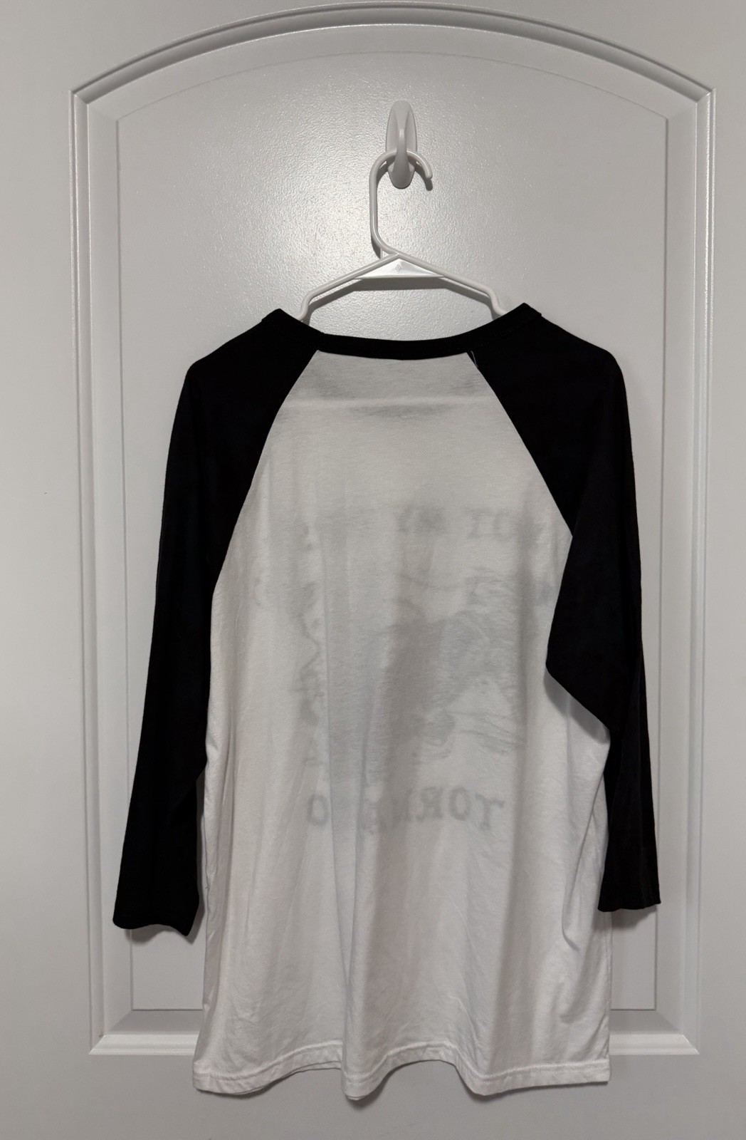 Handmade Men’s White/Black Graphic Crew Neck 3/4 Sleeve Cotton Raglan T-Shirt XL