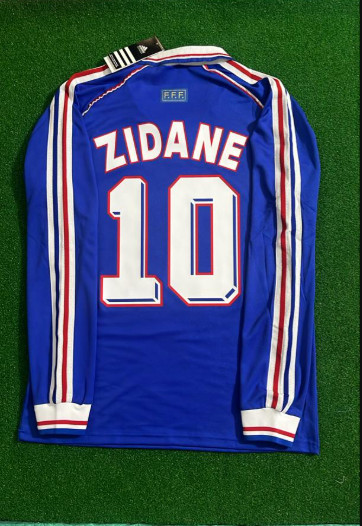 France Zidane #10 World Cup 1998 Blue Soccer Home Jersey Long Sleeve