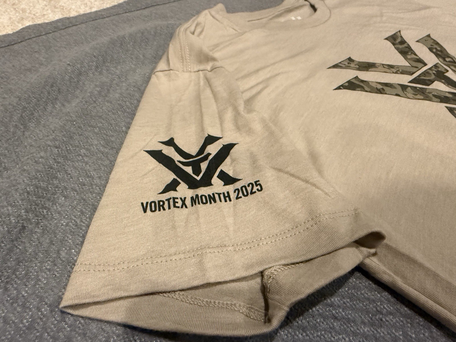 Vortex Unisex T-Shirt -Size Small Tee – Tan – Tagless Collar – Soft Fabric!