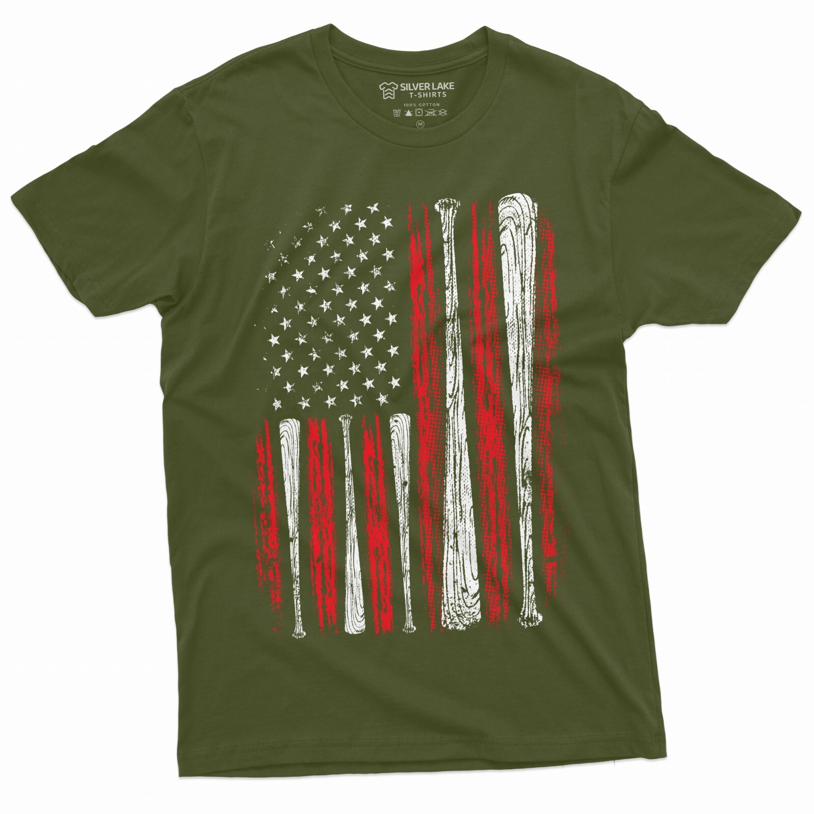 Men’s Baseball USA Flag T-shirt Bat Flag American Sports Shirt For Him