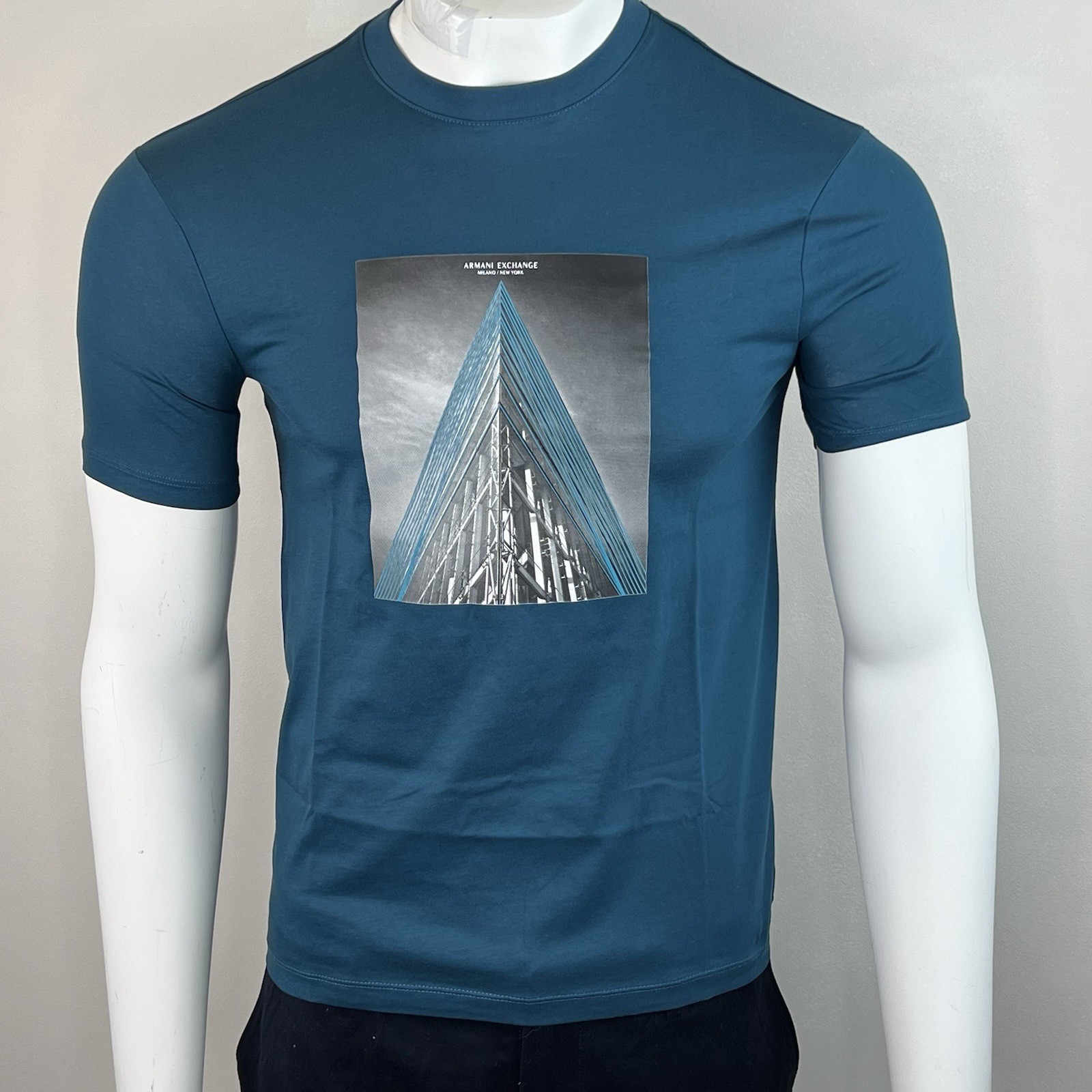 Armani Exchange Men Crewneck Short Sleeve Regular Fit T-shirt Aegean Blue Logo